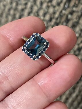 Natural London Blue Topaz Halo Gemstone Ring 925 Sterling Silver Size 8